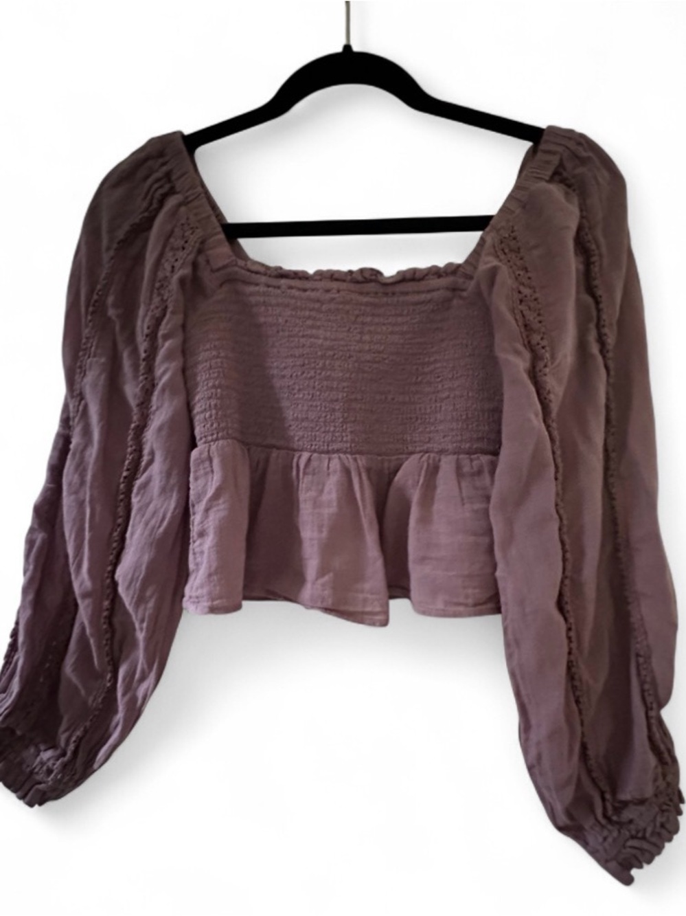 American Eagle Outfitters Mauve Smocked Peasant Crop Top M